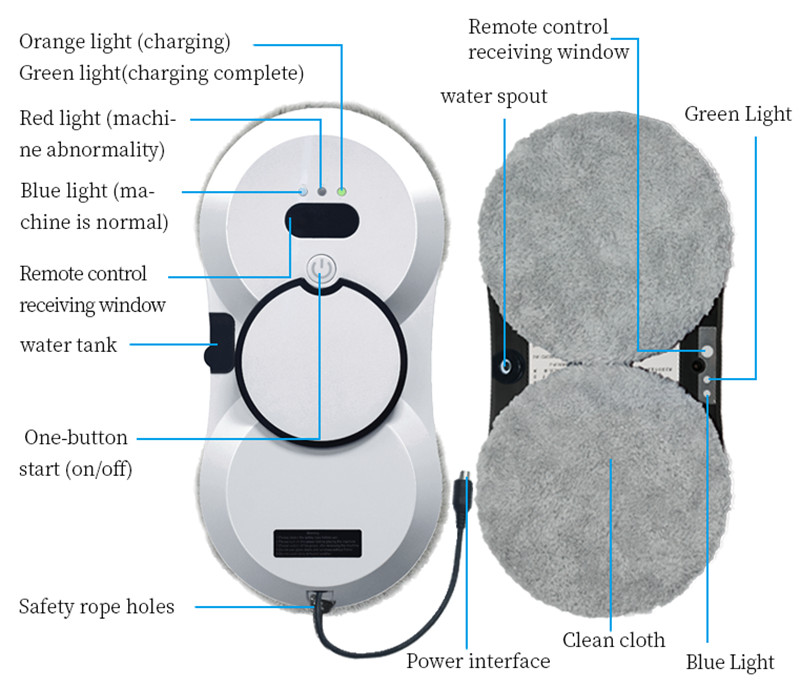 Robot nettoyeur de vitres avec pulvérisateur d'eau à ultrasons HCR-10 (22)